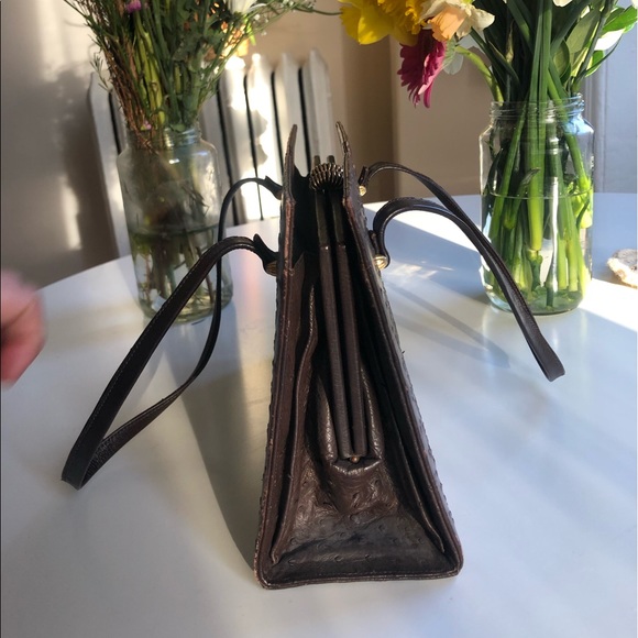 sophisticated chocolate brown leather hard shell shoulder/hand bag - Picture 11 of 16